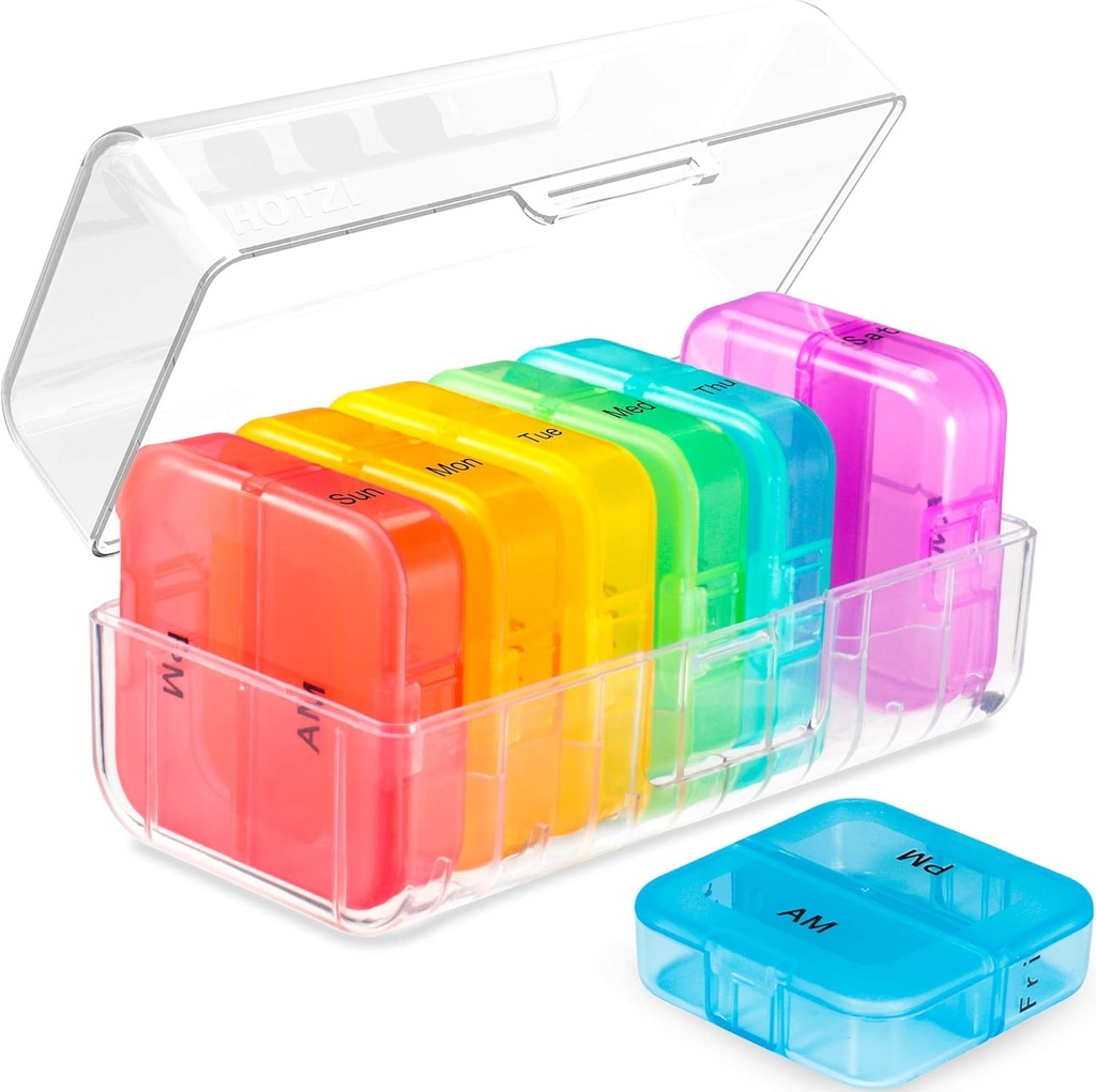 Daviky Weekly Pill Organizer 2 Times a Day, Medicine Am Pm Pill Organizer 7 Day, Large Travel Vitamin Pill Box Twice a Day, Daily Supplement Organizer Pill Container Dispenser Big Medication Case