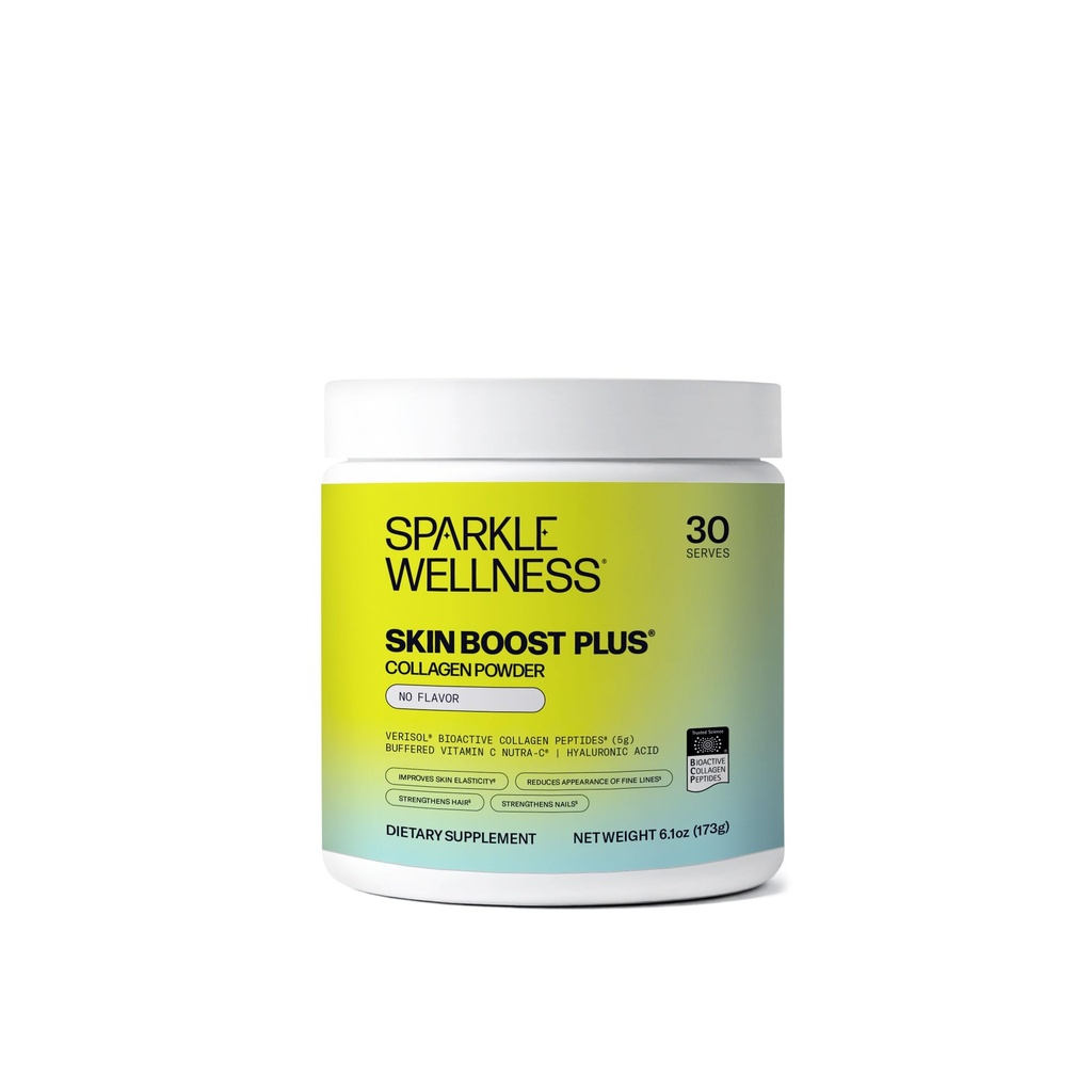 Sparkle Wellness VERISOL Bioactive Hydrolyzed Collagen Peptider Dex124; Collagen Powder supplement med C-vitamin & Hyaluronsyre til hår, hud, og negle sundhed Dex124; Skin Boost Plus (ingen smag) [30- Serves]