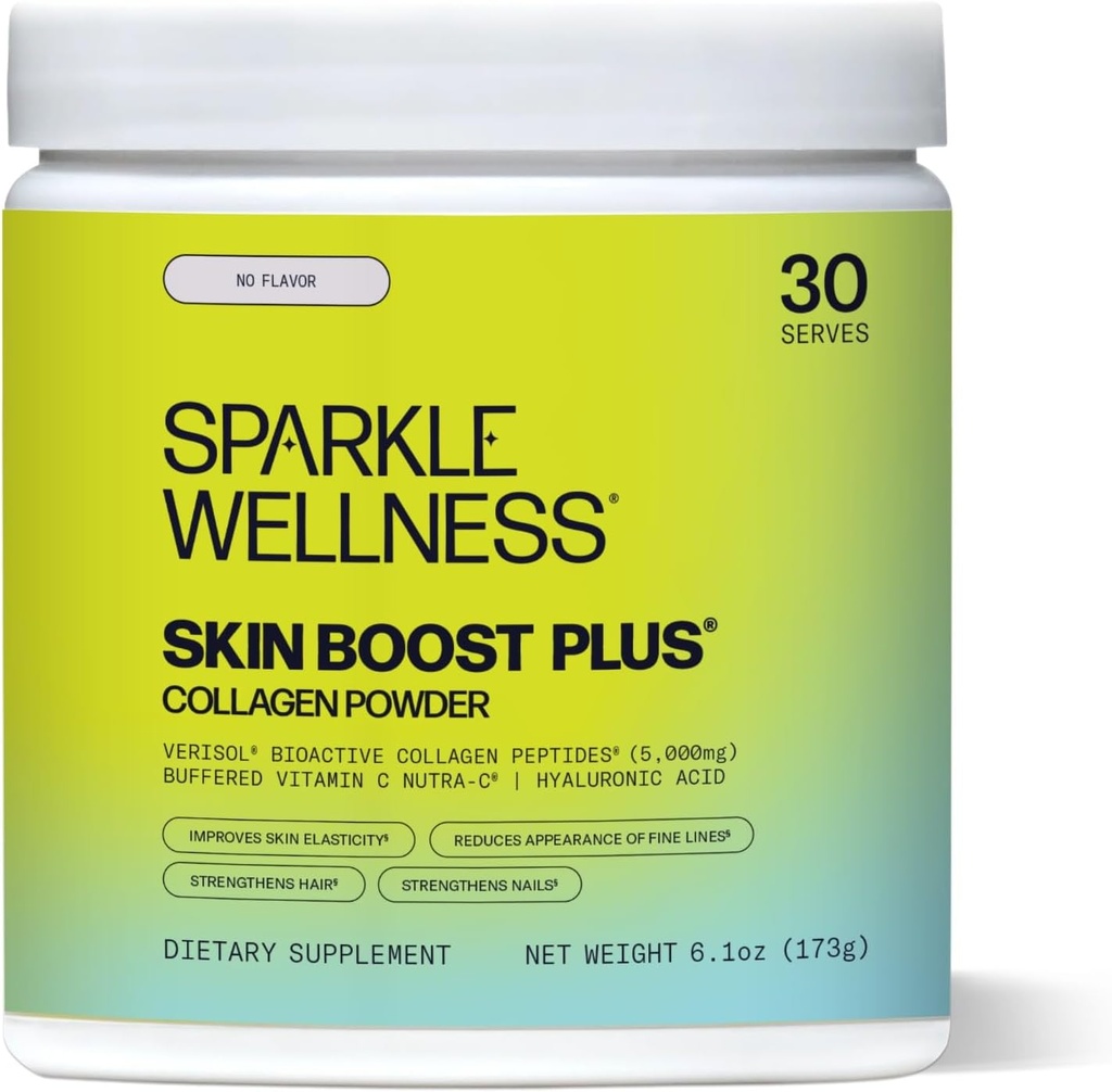 Sparkle Wellness VERISOL Bioactive Hydrolyzed Collagen Peptides | Collagen Powder Supplement with Vitamin C & Hyaluronic Acid for Hair, Skin, and Nail Health | Skin Boost Plus (No Flavor) [30-Serves]