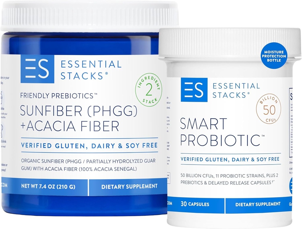Væsentlige stakke brændstof din Gut bundle: Smart Probiotic (30 ct) + venlige Prebiotics (7.4 oz)
