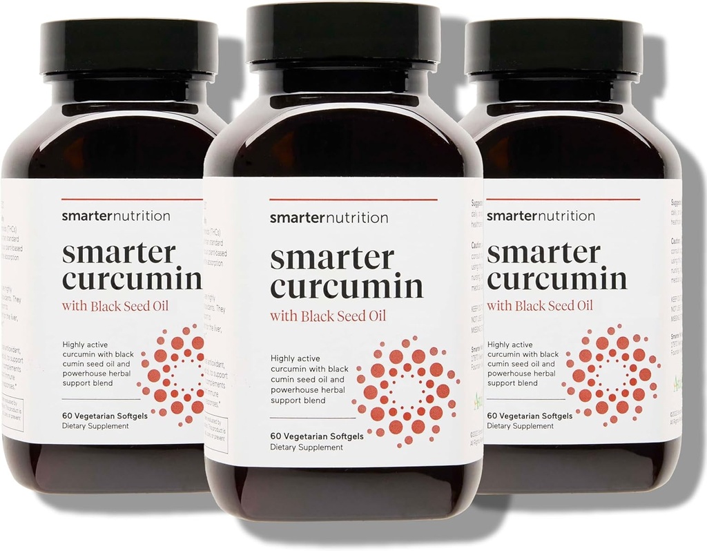 Smarter Nutrition Curcumin Softels - Vegan High Absorption 400 mg Curcumin Supplement Standardiseret til 95% Tetrahydrocurcuminoider + Black Seed Oil & Ingefær til fælles & immunforsvar - 180 Ct