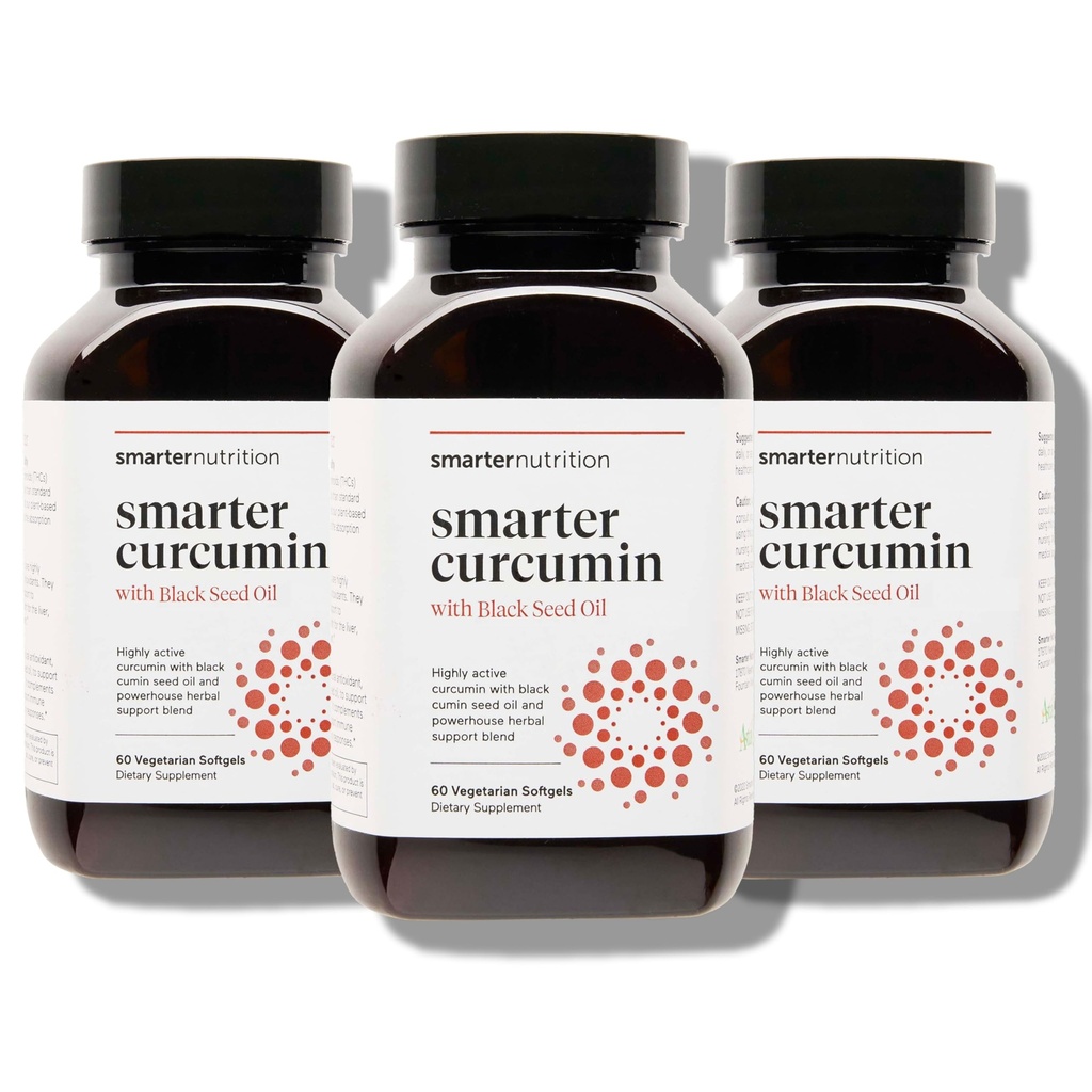 Smarter Nutrition Curcumin Softels - Vegan High Absorption 400 mg Curcumin Supplement Standardiseret til 95% Tetrahydrocurcuminoider + Black Seed Oil & Ingefær til fælles & immunforsvar - 180 Ct