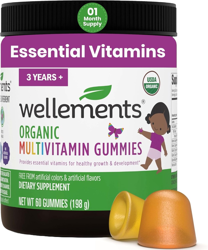 Wellows USDA Organic Kids Multivitamin Gummies 60 Ct (3 + År)