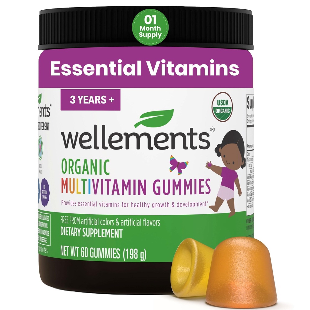 Wellows USDA Organic Kids Multivitamin Gummies 60 Ct (3 + År)