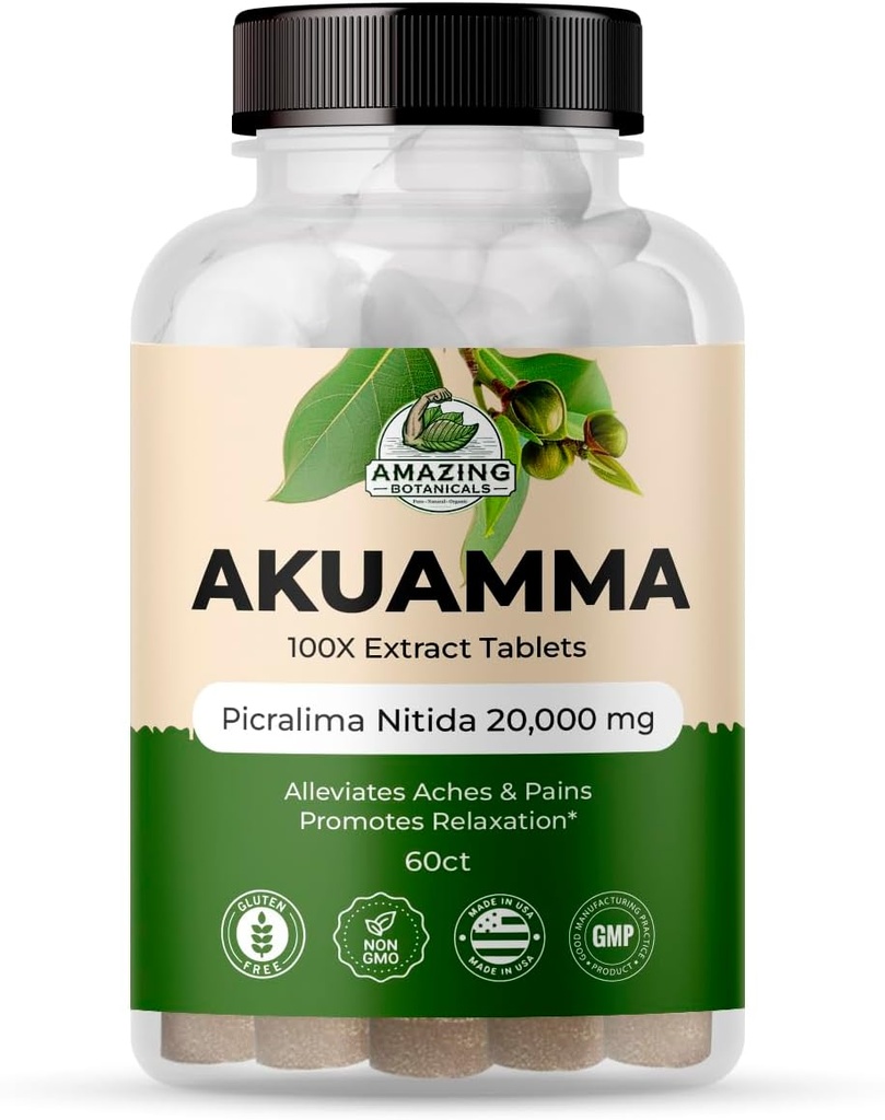 Amazing Botanicals Akuamma Extract Tablets - 200 mg 100X Extract 20,000mg