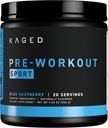 Kaged Sport Pre Workout Pulver til mænd og kvinder, Blå Razz, Sport Certified, 188mg Koffein, Nitrogenoxid tillæg, Beta-alanin til energi, Vægtløftning, Cardio Endurance & Styrke, 20 Serveringer