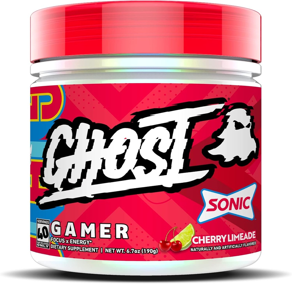 GHOST Gamer: Energi og fokus støtte Formel - 40 Servere, Sonic Cherry Limeade - Nootropics & Natural Koffein for Opmærksomhed, Nøjagtighed & reaktion tid - Vegan, Gluten- Free