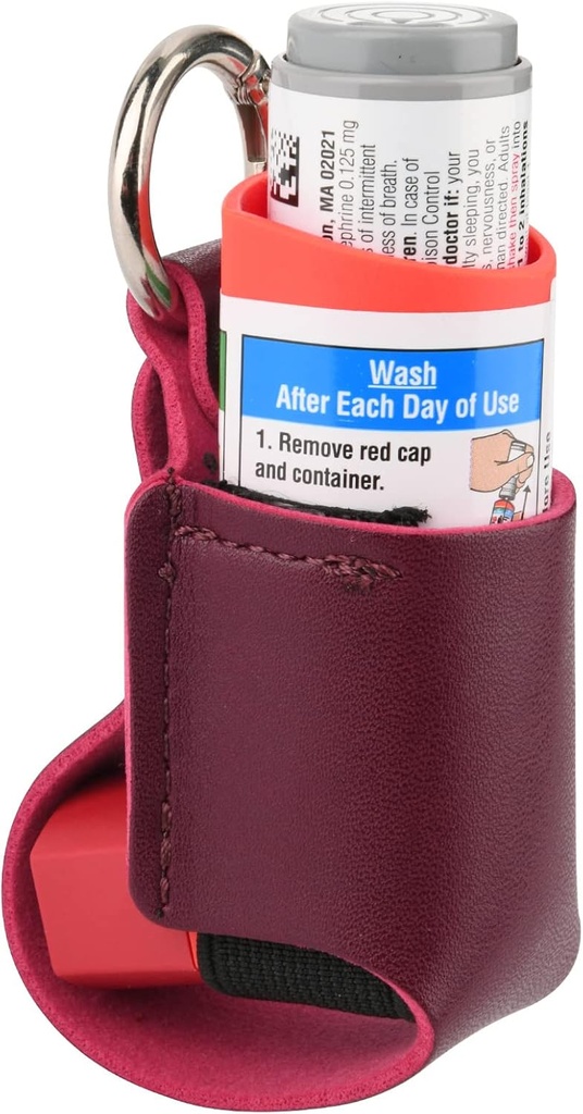 Beautyflier Astma Inhaler Holder, holdbar mikrofiber læder Travel Handy Inhaler Keychain Holder for børn og voksne, Inhaler Ikke inkluderet (rød)