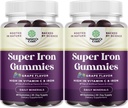 Ekstra styrke jern gummier for kvinder og mænd - Potent 45mg per servering Chewable Jern supplement til kvinder & mænd med C-vitamin højere Absorption - Vegansk daglig vingummi voksne (60 Servering)