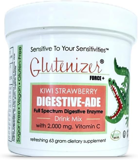 Tilstrækkelig C - Glutenizer Force Plus Kiwi- Strawberry Digitiv- Ade Drink Mix - naturligt effektiv, Premium, Fuld Spectrum Enzyme Blend med 2.000 mg. C-vitamin - Acid Reflux, fordøjelsesopløsning