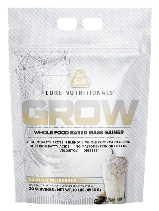 Core Nutritionals Grow Mass Gainer Mest124; Hel Food Carb Blend + Protein Blend Mest124; Maltodextrin Free Mest124; 880 Kalorier, 50g Protein Mest124; 10 Pund (Vanilla Milkshake)