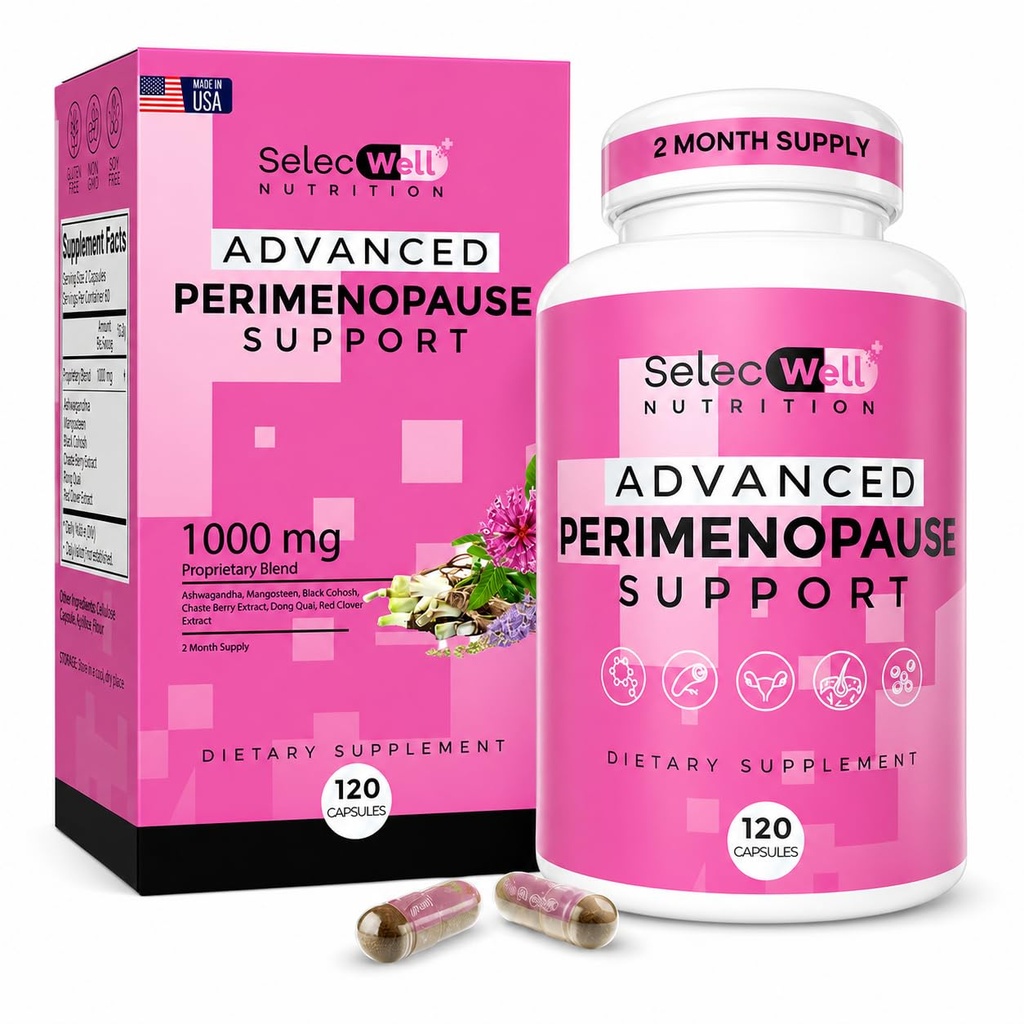 Perimenopause & Menopause Support for Kvinder - Multi-Symptom Relief med Black Cohosh & Red Clover Isoflavoner Dex124; Ashwagandha Adaptogen & Herbal Blend Dex124; Hormone Balance Support 124; 120 Kapsler