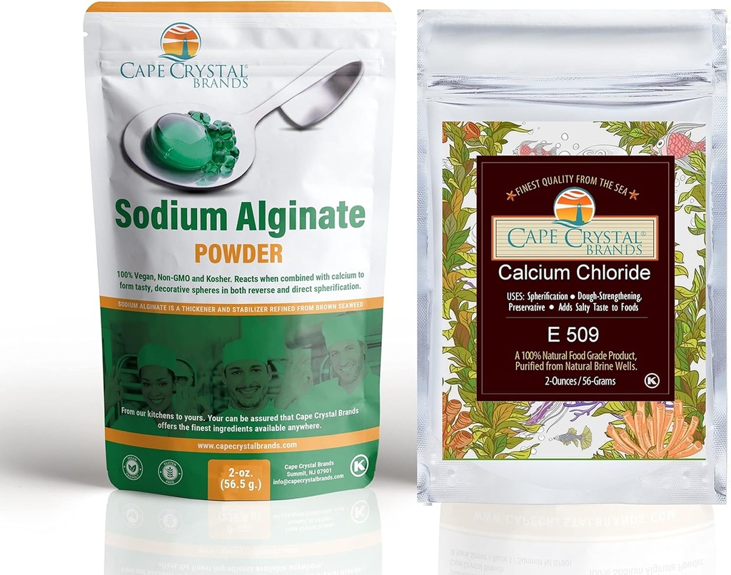 Cape Crystal Natriumalginat og calciumchlorid - Spherification Value Kit - Practice Molecular Gastronomi, 4-Oz.