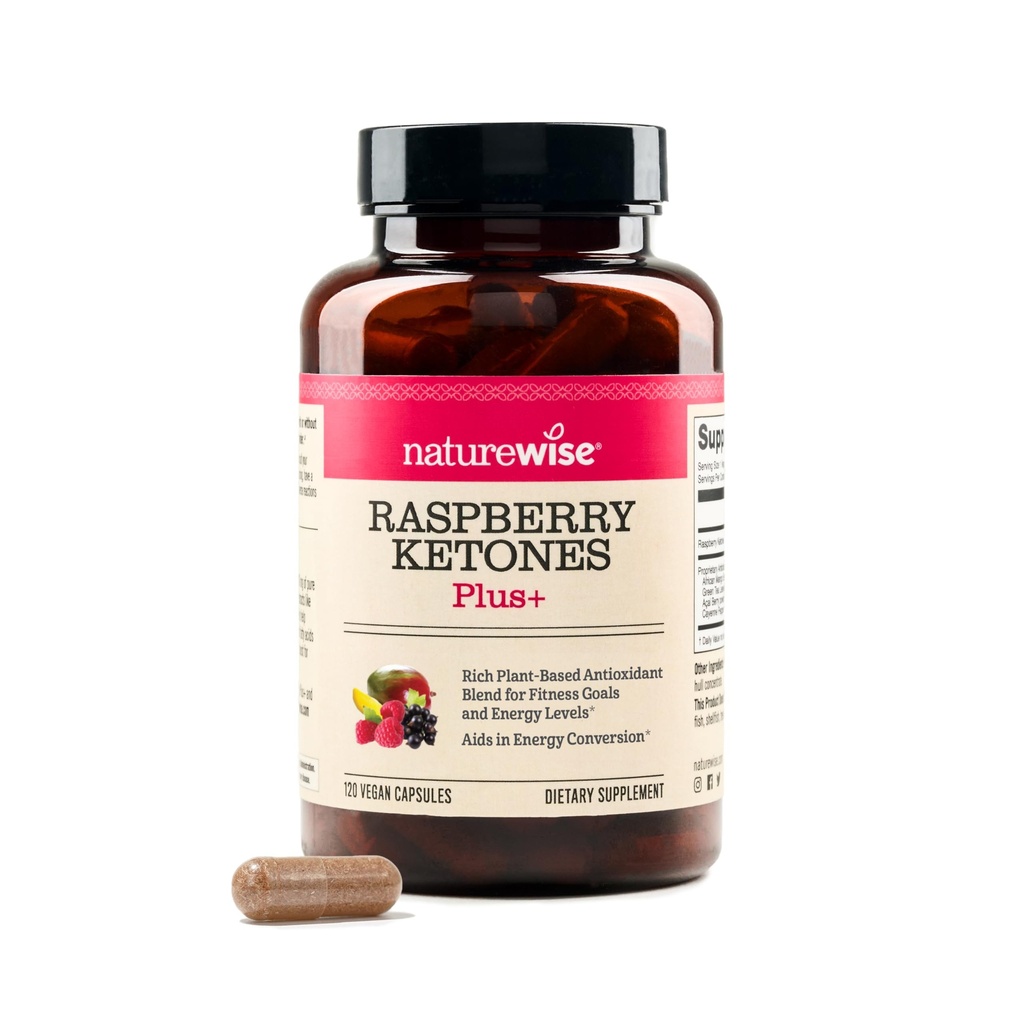 NatureWise Hindbær Ketoner Plus - w / Green Tea Extract, Cayenne Pepper, & Acai Berry - Understøtter Antioxidant Sundhed, Energiniveauer, Vægt Mål - Vegan & Gluten- Free - 120 Kapsler [120- Day Supply]