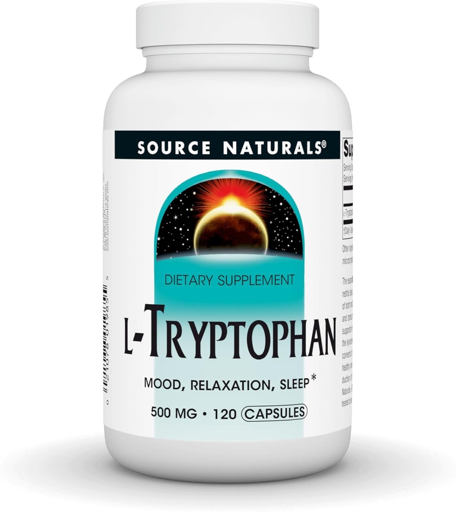 Source Naturals L- Tryptophan, for Mood, afslapning og søvn *, 500mg - 120 kapsler