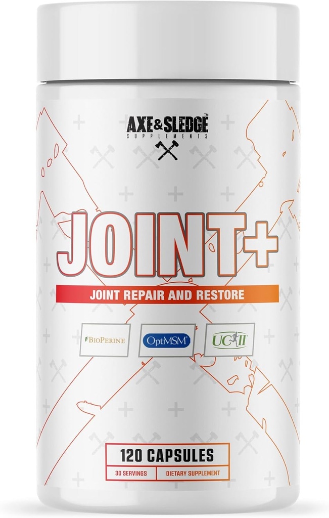Axe & Sledge Joint + membran; Joint Health Support Supplement med UC- II Collagen, Glucosamin, MSM, Bioperine membran 124; 1g Glucosamin, 500mg OptiMSM, 40mg UC- II Collagen membran 124; 30 Servere