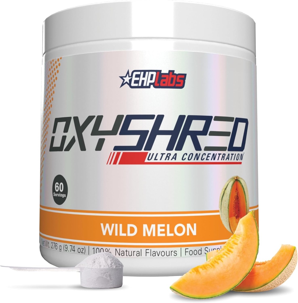 EHP Labs Oxyshred Pre Workout Powder & Shredding Supplement - Preworkout Powder med L Glutamin & Acetyl L Carnitin, Energy Boost Drink - Wild Melon, 60 Servering