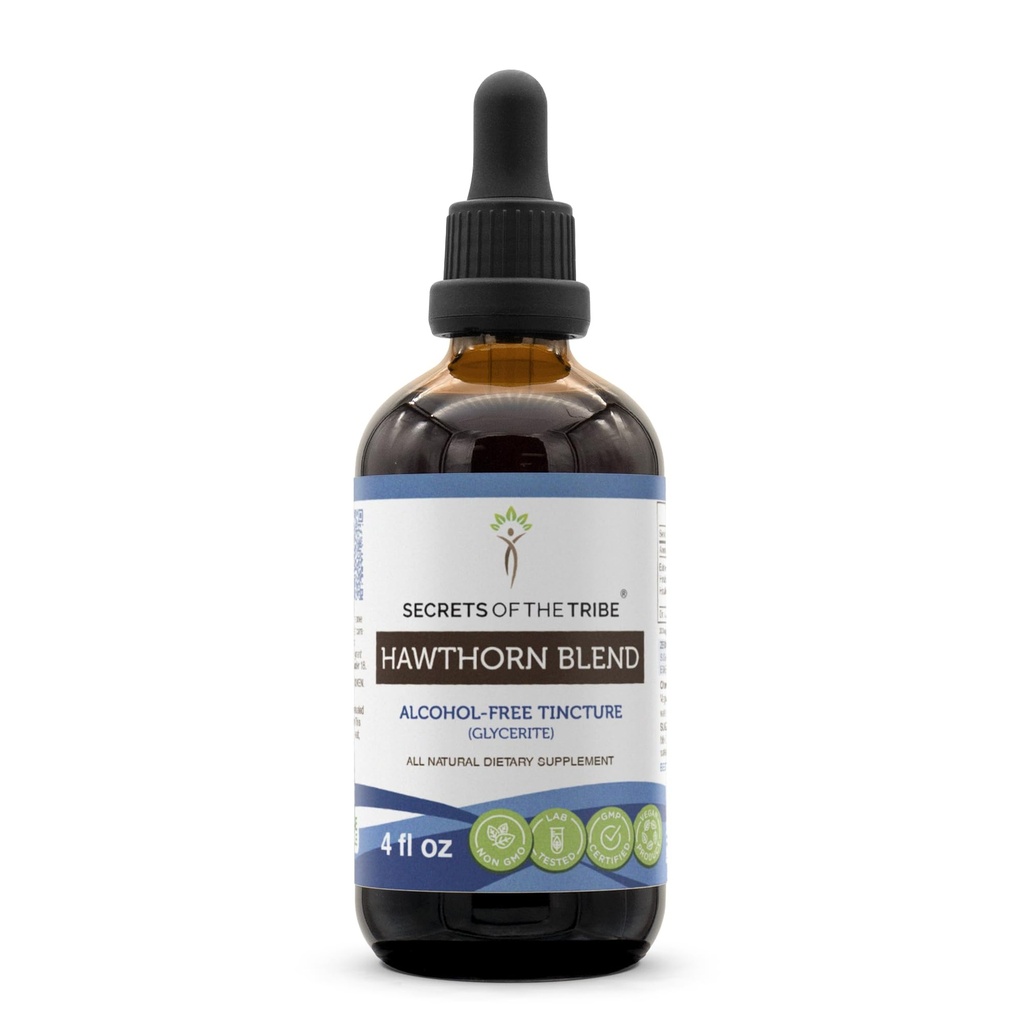 Secrets of the Tribe Hawthorn Blend Tincture Alcohol- Free Extract, Hawthorn (Crataegus spp.) Tørret blad, blomst, berry 4 oz