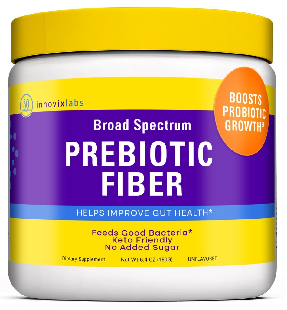 InnovixLabs Prebiotic Fiber Powder for Gut & Digestive Health, High Fiber Supplement for kvinder og mænd med Chicory Root, FOS, Acacia, Inulin, Opløselig & Uopløselig Fiber, Ingen tilsat sukker, 30-dages forsyning
