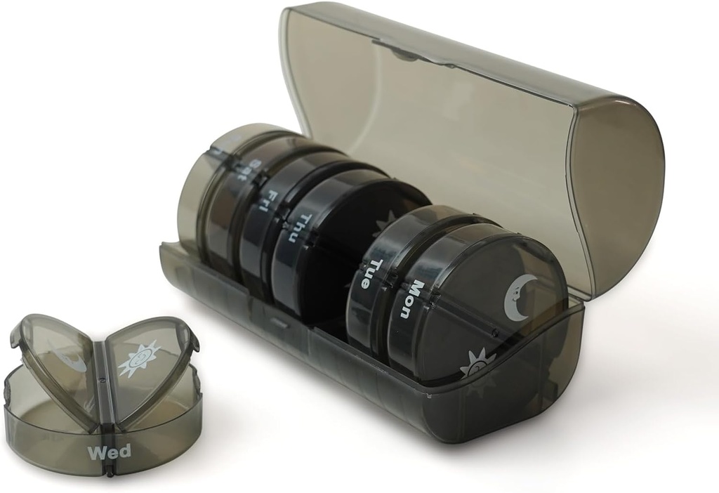 Senyerkare Pill Dispenser 2X om dagen, Ugentlig Pill Organizer 2 gange om dagen, Daily Pill Box 7 dag med Portable Travel, Holdbar Design & Light-Proof Pill Case for Medicine / Vitamin / Kosttilskud, Sort