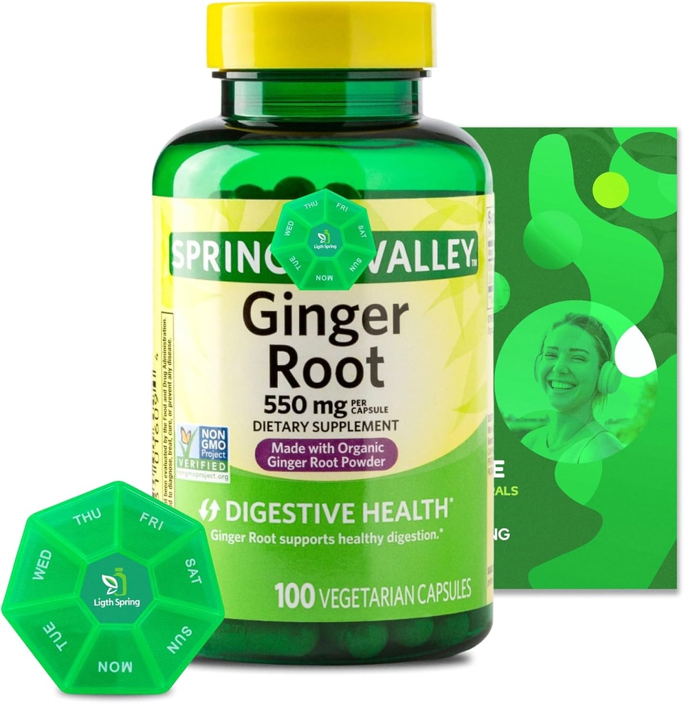 Ingefær Root 550 mg, 100 vegetariske kapsler med Bundle Eksklusive vitaminer & mineraler - A to Z - Bedre Ligth & Spring Guide