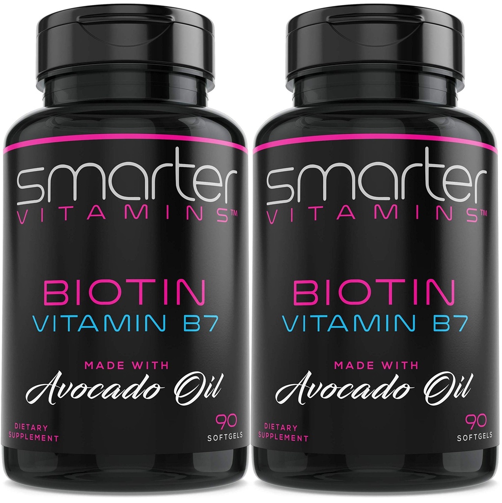 (2 Pack) Smarter Biotin 5000mcg i Avocado Oil, vitamin B7, non-GMO, 90 Mini Liquid Softels, No Soy