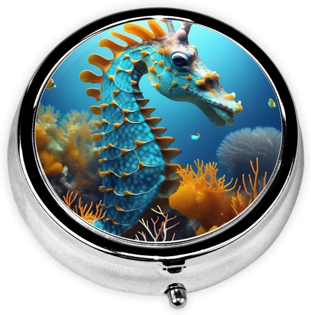 Pill Box, Lille Pill sag for purse & Pocket, Cute Medicine Organizer rejse Pillbox, Portable Pill Container Holder til at holde vitaminer, Medicin, Fish Oil og Kosttilskud, Blå Seahorse