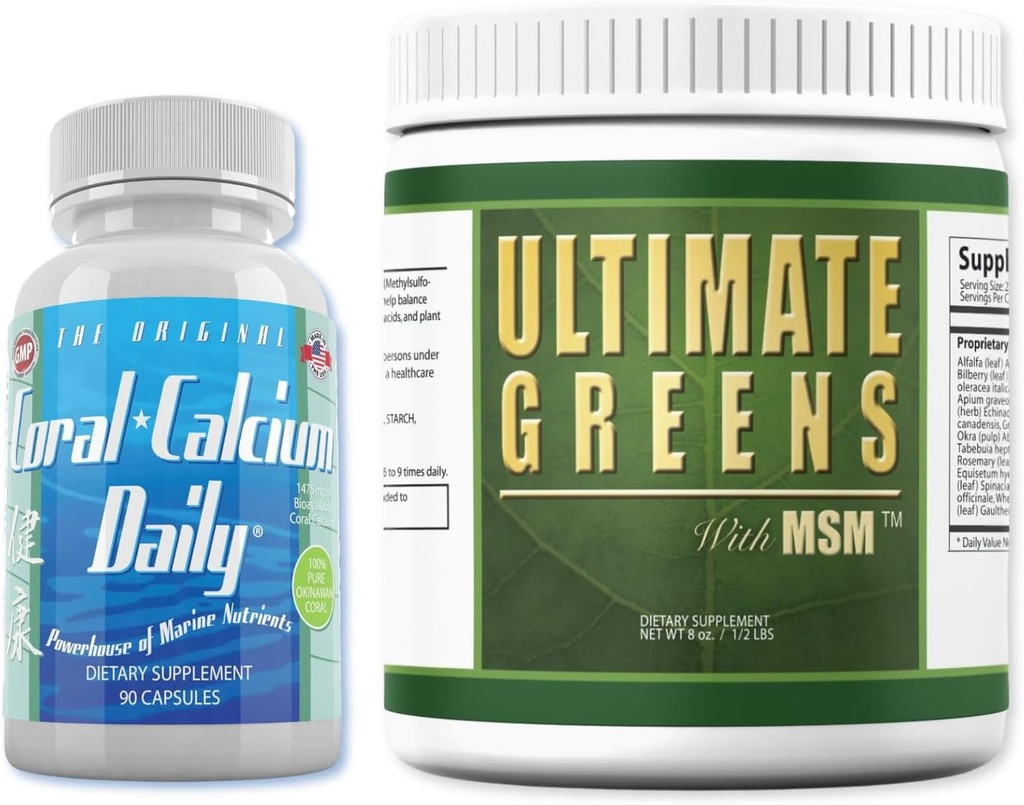 Daglig sundhed - Coral Calcium Daily & Ultimate Daily Green med MSM Powder (1 Måned Supply)