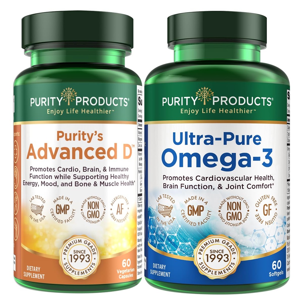 Purity Products KIT - Advanced D + Omega-3 Ultra-Pure Fish Oil from Advanced D is Packed with Vitamin D, Vitamin K2, Zinc, Magnesium Citrate, Boron and Taurine