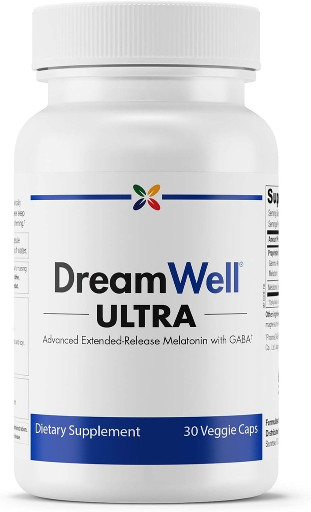 Stop Aging nu - DreamWell Ultra - Avanceret melatonin med GABA - nervøsitet og stress Relief, Sovestøtte - Non- Drowsy og Non- Habit Forming - 30 Vcaps