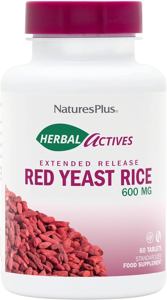 Natures Plus Herbal Actives Red Yeast Rice Extended Release 600 mg - 60 tabletter, Pack of 2 - Understøtter General Well- Being - Vegetar, Gluten Free - 120 Total Servering