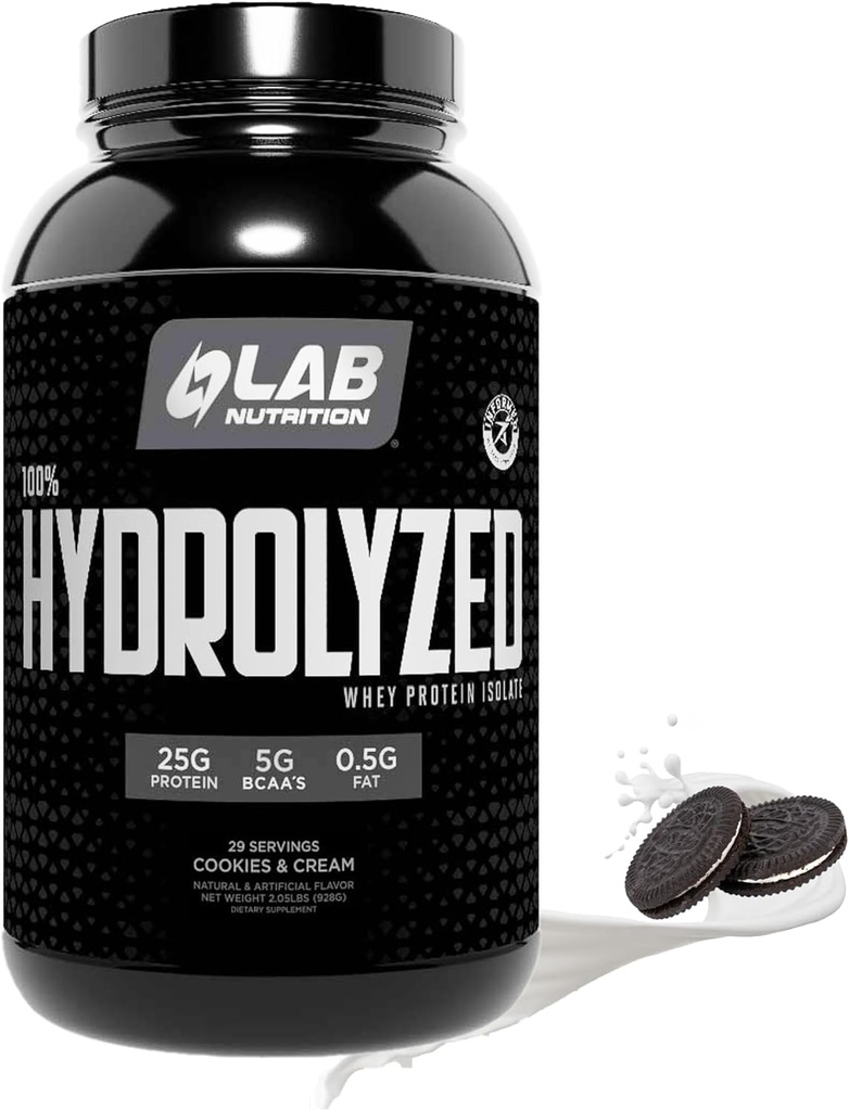 100% hydrolyseret Whey Protein Isolate (2 Pund, Cookies og Cream Flavor) 25gr af Protein, Build Muscle, Lean Muscle Growth, Easy fordøjelse, Gluten Free, Lactose Free, Hurtig Absorbing.