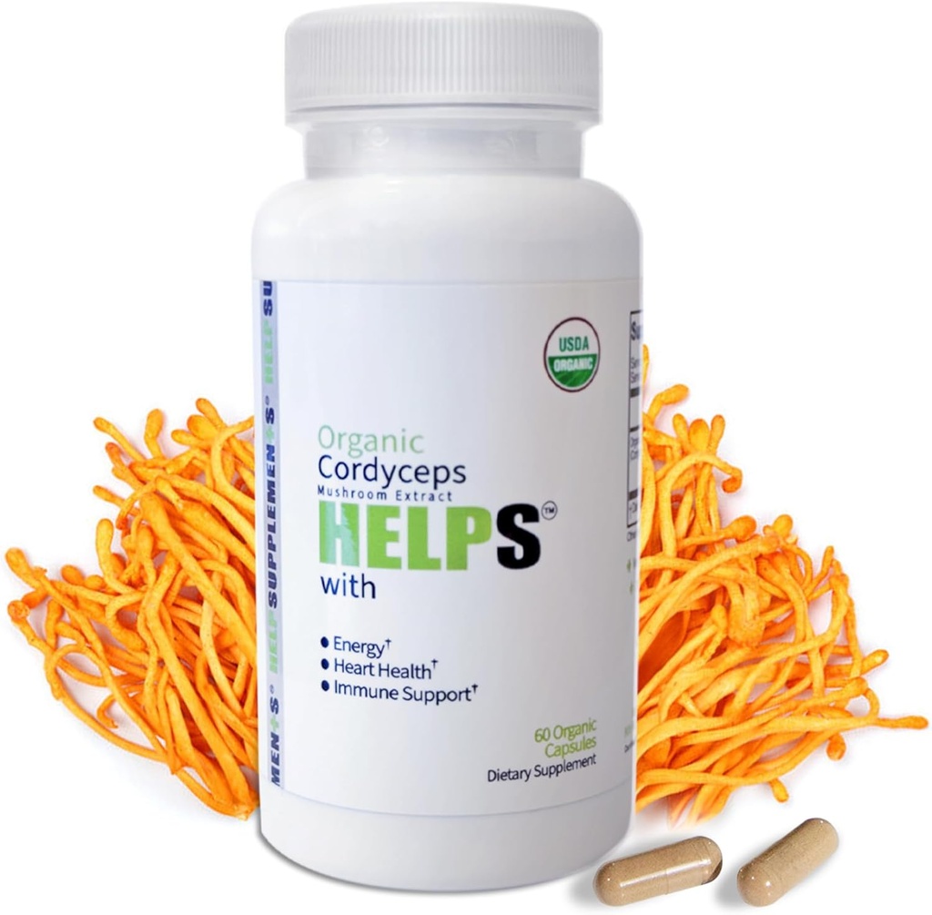 Organic Cordyceps Mushroom Kapsler Supplement - 1000mg Cordyceps Militars Extract - 100% Natural, Real & Pure - Beta- Glucan - Herbal Support til Energi- Boosting & immunforsvar Sundhed - 60 Kapsler