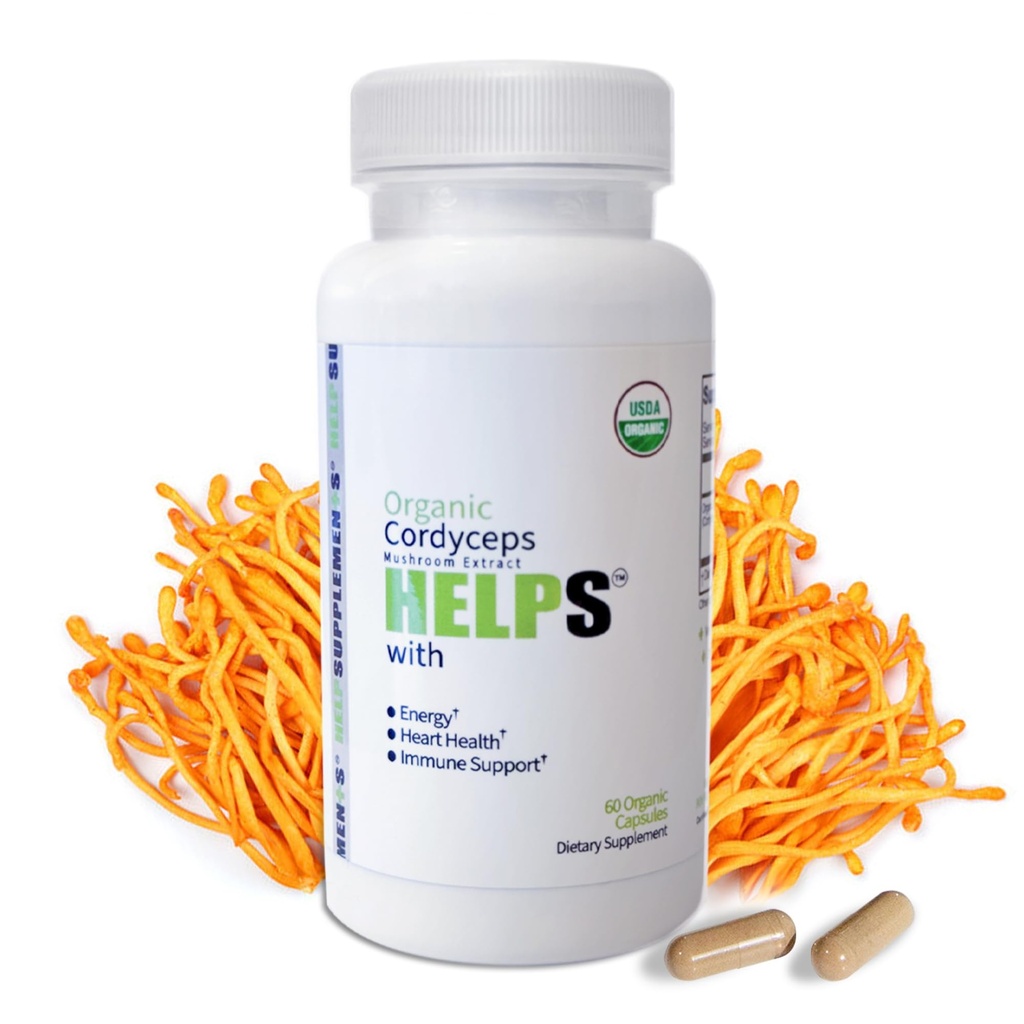 Organic Cordyceps Mushroom Kapsler Supplement - 1000mg Cordyceps Militars Extract - 100% Natural, Real & Pure - Beta- Glucan - Herbal Support til Energi- Boosting & immunforsvar Sundhed - 60 Kapsler