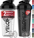 VELOMIX -2 Pack- 28 oz Protein Shaker Flasker til Protein Mixes - 2x Wire Whisk - 124; Læbe Bevis Shaker Cups til Protein Shakes - 124; Protein Shaker Flaske Pack (sort / gennemsigtig)