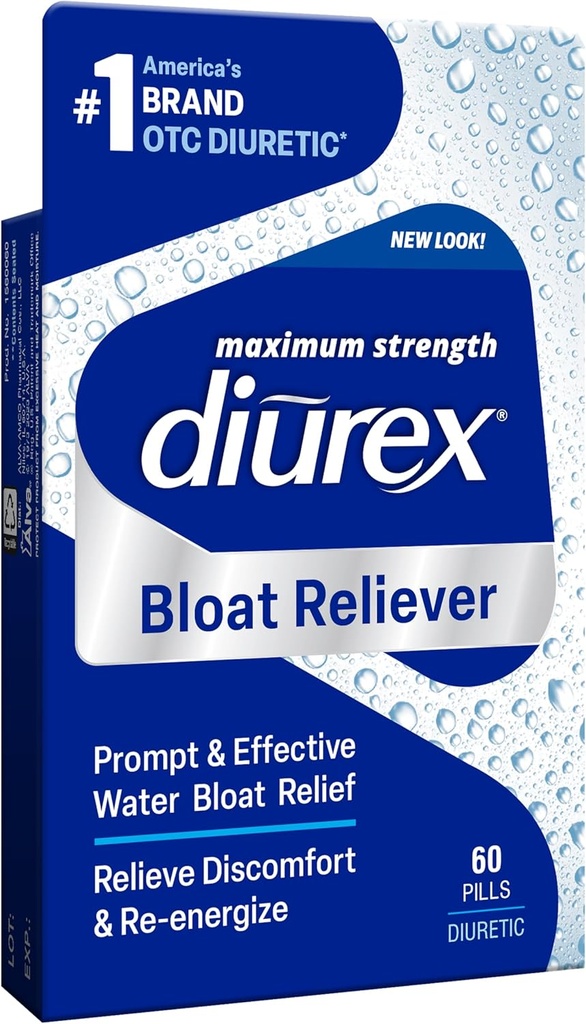 Diurex Bloat Reliever | Relieve Water Bloat, Puffiness, Swelling & Fatigue | Re-Energize | Maximum Strength | 60 Count