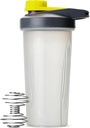 Pen- Shaker Flasker til proteinblandinger med Twist Cap, 28 oz, grå / gul, Protein Shaker Flaske med Wire Whisk Ball