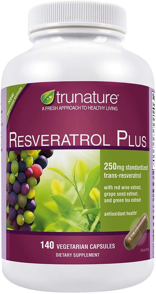trunature Resveratrol Plus Standardized Trans-Resveratrol 250 Milligram, 140 Vegetarian Capsules