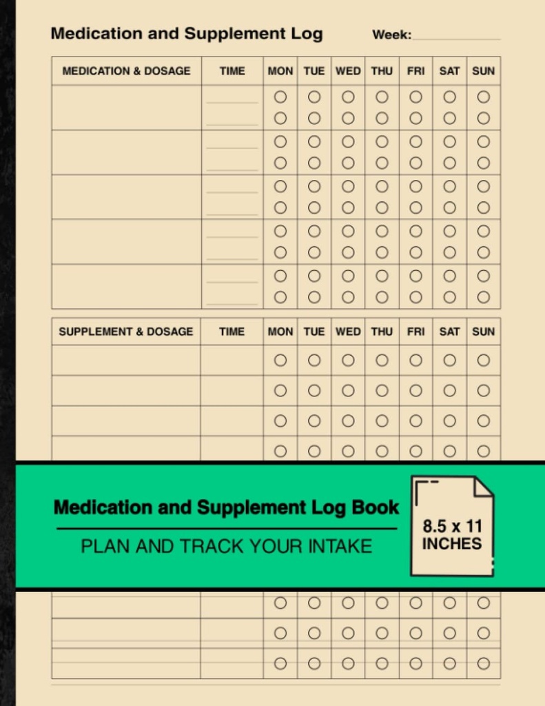 Medicin og tillæg Log bog: Simple Weekly Logbook Budd124; Plan og spore din indtagelse Budd124; Stor