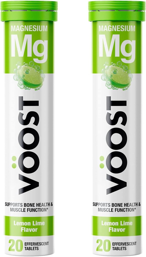 VOOST, Magnesium, Understøtter Bone Sundhed og Muskel Sundhed, Effervescent Vitamin drikke Tablet, Ingen sukker + lav kalorie Vitamin Supplement Blend, Lemon Lime Flavor, 40 Tæl