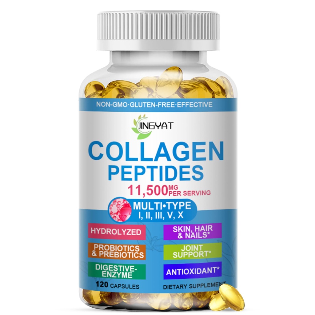 Collagen Peptider Softgels, Multi Collagen Peptid w / Glucosamin Chondroitin MSM Biotin, Hydrolyzed Collagen Peptider Complex for Women Supports Skin Hair Nail Joints Bones Gut Health, Non- GMO