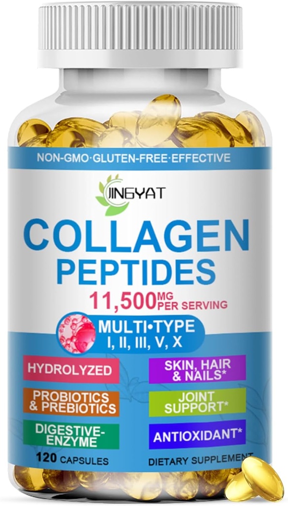 Collagen Peptider Softgels, Multi Collagen Peptid w / Glucosamin Chondroitin MSM Biotin, Hydrolyzed Collagen Peptider Complex for Women Supports Skin Hair Nail Joints Bones Gut Health, Non- GMO