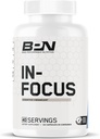 BARE PRÆSTATION NUTRITION BPN in- Focus Brain Supplement for Memory & Focus Coffein Pills, 1g L Tyrosine per Serving + Alpha GPC, 40 Servere, Gluten Free + Vegan