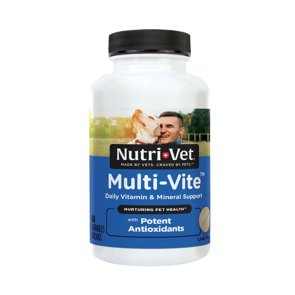 Nutri- Vet Multi- Vite Chewables for Adult Dogs, Daily Dog Vitamin & Min, Understøtter Balanced Diet, Pet Multivitamin, Understøtter Joint, Immun, og Kardiovaskulær Sundhed i Kaniner, 60 Greve