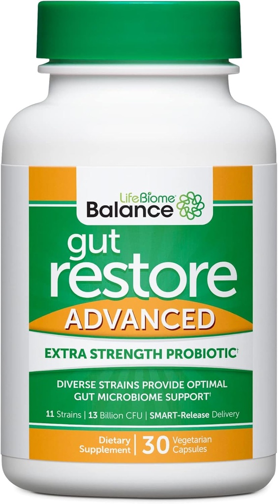 Dr. Drew Sinatras LifeBiome Gut Restore Advanced, Maksimum Strength Microbiome Probiotic med fermenterede botanicals, 11 Multi Stains, 30 Once- Daily Capsules, Vegetar, Soy-, Dair-, og Gluten Free