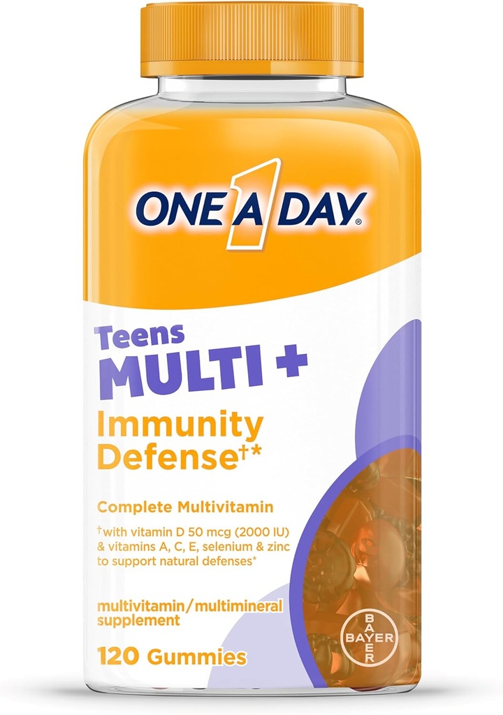 EN EN DAG Teen Multi + Immunity Defense Vitaminer, Multivitamin Gummies med boost af immunitet støtte med Vitaminer A, C, D, E, Selen & Zink, 120 Greve