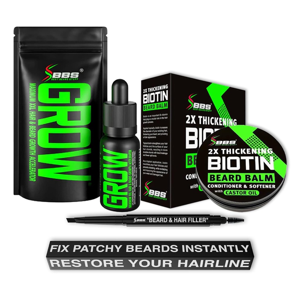 Beard Growth Kit w / GROW Beard Oil for men + 2X Thickening Biotin Beard Balm for mænd + Beard Pen Beard Filler for mænd (sort skæg farve for mænd) USA