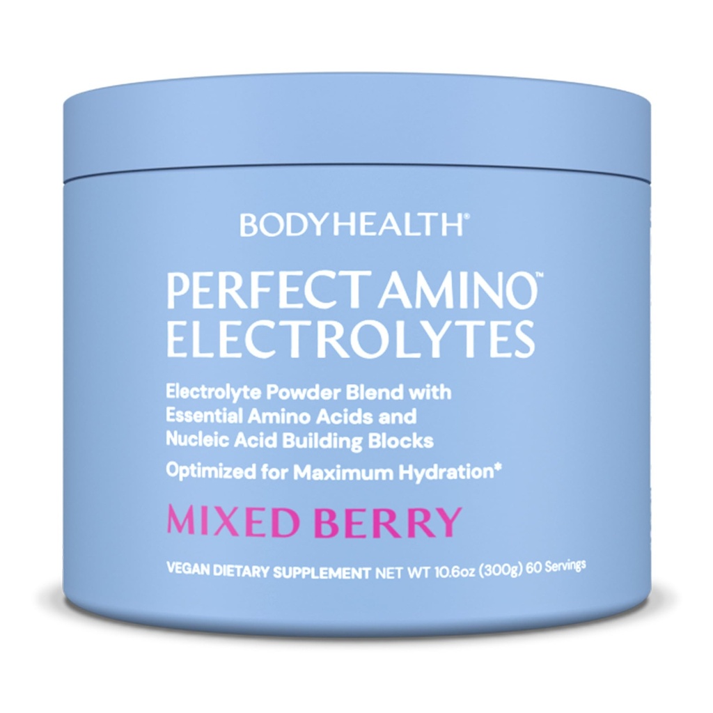 BodyHealth PerfectAmino Electrolytes Powder No Sugar, Keto Sugar Free Fasting Electrolytes Drink Mix, Hydration Powder with Trace Minerals - Blandet Berry - 60 Servering