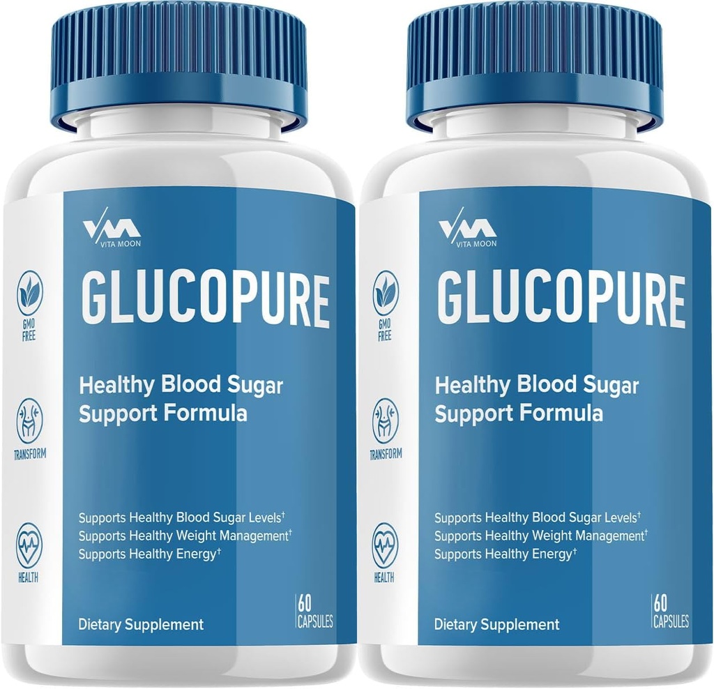 (2 Pack) Gluco Pure Sund Vitamin Support Supplement - Avanceret formel Gluco Pure, GlucoPure Maksimal styrke anmeldelser, 120 kapsler
