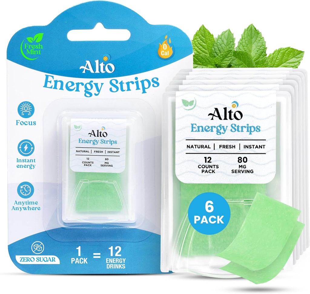 Alto Energy Strips med 80 mg naturlig koffein per servering - 10X Hurtigere Absorption 124; 12 Delicionly Minty Strips Downloader 12 Energy Drikkevarer 124; Energi og Focus Boost Anytime, Anywhere - 6 Pack